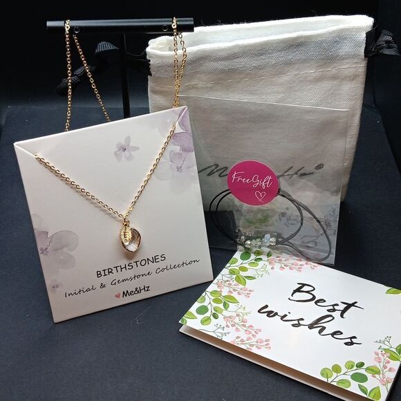 Me&Hz Initial E & Birthstone Necklace. Comes With Card, Pouch, Gift - Picture 1 of 5